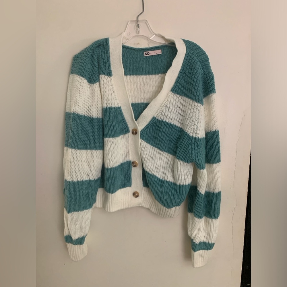 SO large green and white sweater